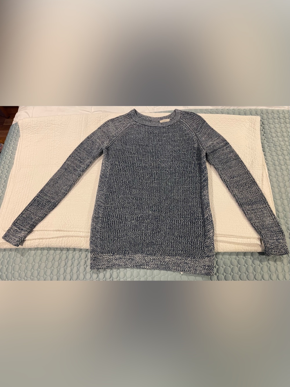 NWT Wrap Designed London Blue Marled Sweater Button Back Long 100% Cotton Sz 4